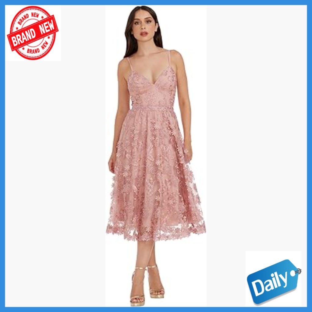 Floral Embroidered Fit & Flare Midi Dress With Sweetheart Neckline
